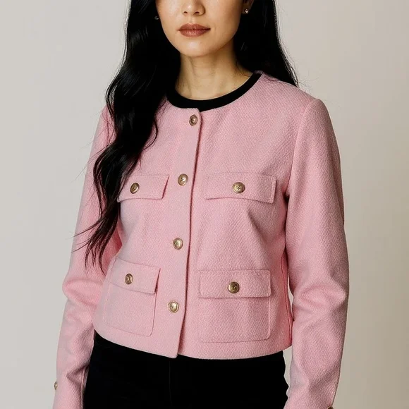 H&M Light Pink Cropped Blazer with Gold Accents - Picture 1 of 6